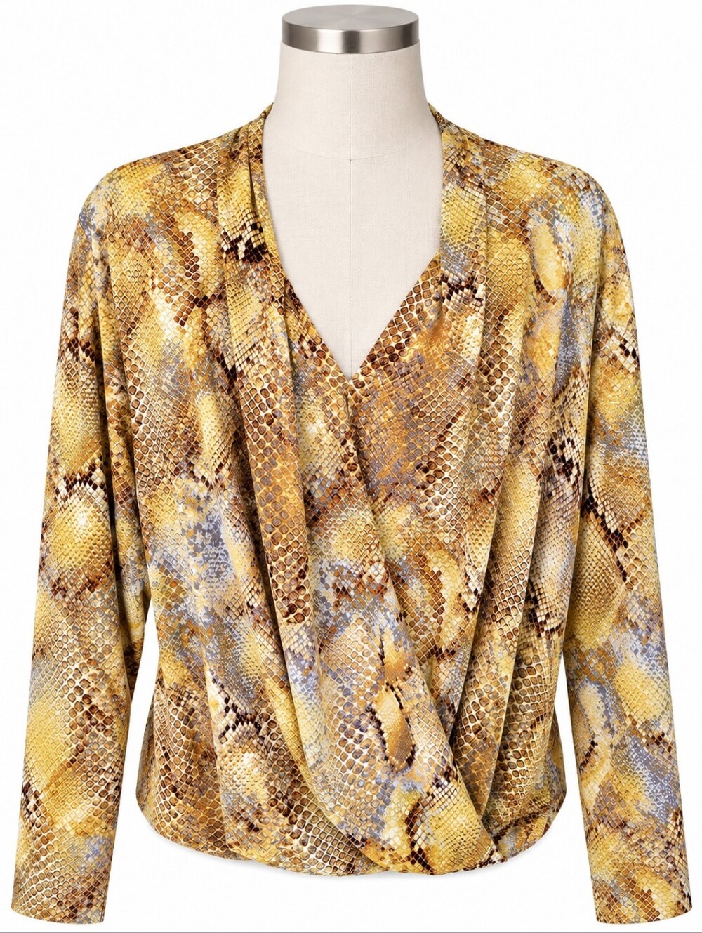 IMAN Global Chic Snakeskin Print Draped Faux Wrap Blouse Top Women's XL Career